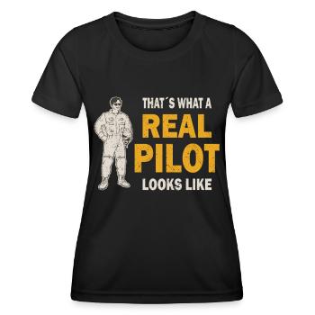 Real Pilot Flugzeug Luftfahrt Hubschrauber Flieger - Frauen Funktions-T-Shirt - Schwarz - Vorne - AI Model Female 172 light (172cm)
