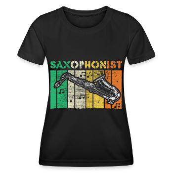 Saxophon Blasinstrument Musical Geschenkidee - Frauen Funktions-T-Shirt - Schwarz - Vorne - AI Model Female 172 light (172cm)