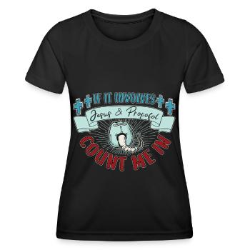 Jésus et Propofol comptent sur moi infirmière - T-shirt sport Femme - noir - Devant - AI Model Female 172 light (172cm)