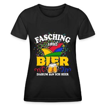 Fasching & Bier - darum bin ich hier - Frauen Funktions-T-Shirt - Schwarz - Vorne - AI Model Female 172 light (172cm)