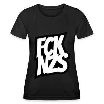 FCK NZS - Gegen Rechts - Nie wieder ist jetzt - Frauen Funktions-T-Shirt - Schwarz - Vorne - AI Model Female 172 light (172cm)