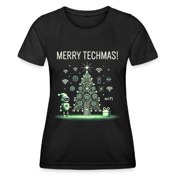 Fröhliche Techmas - Roboter und Schaltkreis-Weihna - Frauen Funktions-T-Shirt - Schwarz - Vorne - AI Model Female 172 light (172cm)