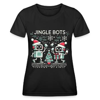 Jingle Bots - Weihnachtsroboter mit Binärcode - Frauen Funktions-T-Shirt - Schwarz - Vorne - AI Model Female 172 light (172cm)