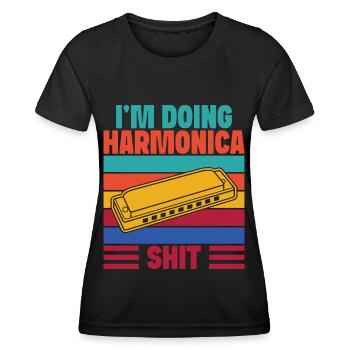 Funny Harmonica Player Doing Shit Harmonica - Frauen Funktions-T-Shirt - Schwarz - Vorne - AI Model Female 172 light (172cm)