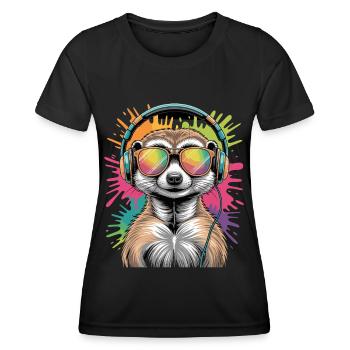 Dj Erdmännchen mit Sonnenbrille T-Shirt - Frauen Funktions-T-Shirt - Schwarz - Vorne - AI Model Female 172 light (172cm)