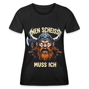 Wikinger Spruch Shirt – Nen Scheiß Muss Ich Design - Frauen Funktions-T-Shirt - Schwarz - Vorne - AI Model Female 172 light (172cm)