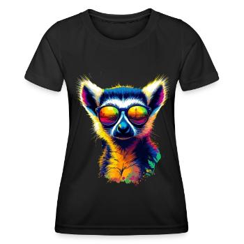 Dj Lemur mit Sonnenbrille T-Shirt - Frauen Funktions-T-Shirt - Schwarz - Vorne - AI Model Female 172 light (172cm)