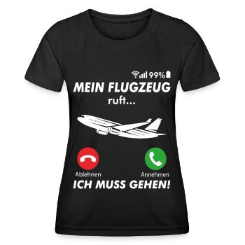 Flugzeug Flieger Pilot anrufen Spruch - Frauen Funktions-T-Shirt - Schwarz - Vorne - AI Model Female 172 light (172cm)