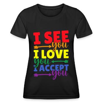 LGBT Bi Schwule Ich sehe liebe und akzeptiere dich - Frauen Funktions-T-Shirt - Schwarz - Vorne - AI Model Female 172 light (172cm)