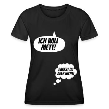 Ich will Mett! Lustige Schwangerschaft Verkünden - Frauen Funktions-T-Shirt - Schwarz - Vorne - AI Model Female 172 light (172cm)