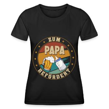 Zum Papa befördert - Lustige Schwangerschaft - Frauen Funktions-T-Shirt - Schwarz - Vorne - AI Model Female 172 light (172cm)