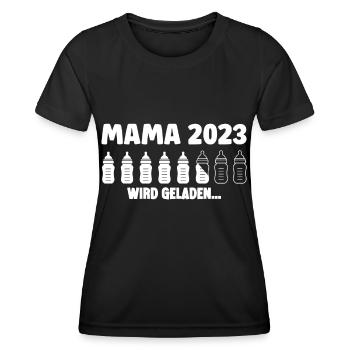 Mama Loading 2023 Lustige Schwangerschaft - Frauen Funktions-T-Shirt - Schwarz - Vorne - AI Model Female 172 light (172cm)