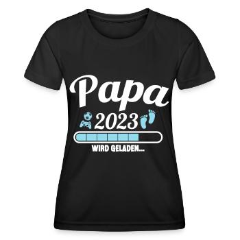 Papa 2023 wird geladen Lustige Schwangerschaft - Frauen Funktions-T-Shirt - Schwarz - Vorne - AI Model Female 172 light (172cm)