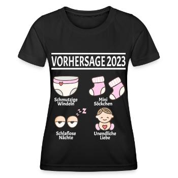 Werdende Eltern Vorhersage 2023 Schwanger für - Frauen Funktions-T-Shirt - Schwarz - Vorne - AI Model Female 172 light (172cm)