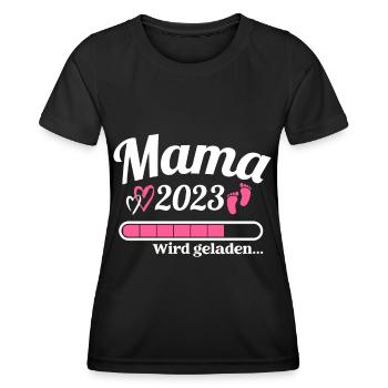 Mama Loading 2023 Lustige Schwangerschaft - Frauen Funktions-T-Shirt - Schwarz - Vorne - AI Model Female 172 light (172cm)