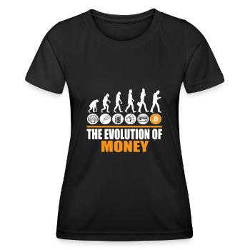 Bitcoin Evolution de l’argent - Drôle de BTC - T-shirt sport Femme - noir - Devant - AI Model Female 172 light (172cm)