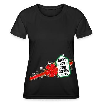 Weihnachten Schwangerschaft Verkünden Juni Baby - Frauen Funktions-T-Shirt - Schwarz - Vorne - AI Model Female 172 light (172cm)