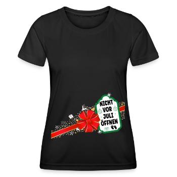 Weihnachten Schwangerschaft Verkünden Juli Baby - Frauen Funktions-T-Shirt - Schwarz - Vorne - AI Model Female 172 light (172cm)
