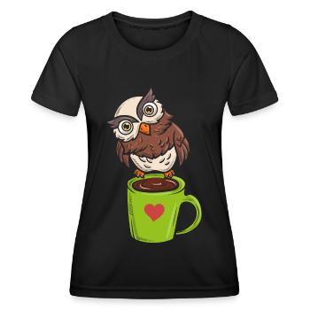 Eule Nachtvogel Koffeinliebhaber - Frauen Funktions-T-Shirt - Schwarz - Vorne - AI Model Female 172 light (172cm)