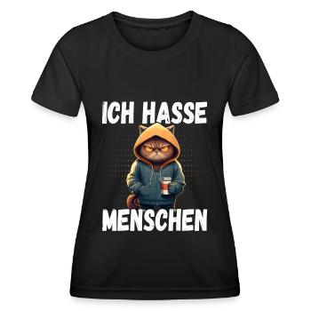 Ich Hasse Menschen Katze - Lustiges Katzen Kaffee - Frauen Funktions-T-Shirt - Schwarz - Vorne - AI Model Female 172 light (172cm)
