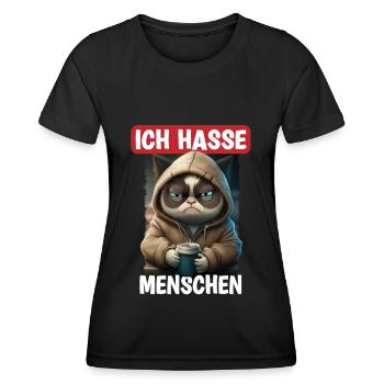 Ich Hasse Menschen Katze - Lustiges Katzen Kaffee - Frauen Funktions-T-Shirt - Schwarz - Vorne - AI Model Female 172 light (172cm)