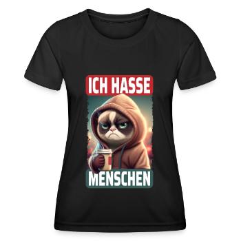 Ich Hasse Menschen Katze - Lustiges Katzen Kaffee - Frauen Funktions-T-Shirt - Schwarz - Vorne - AI Model Female 172 light (172cm)