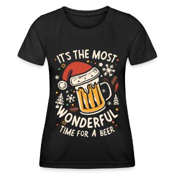 Nikolausmütze Weihnachtsmann- Bierliebhaber Spruch - Frauen Funktions-T-Shirt - Schwarz - Vorne - AI Model Female 172 light (172cm)