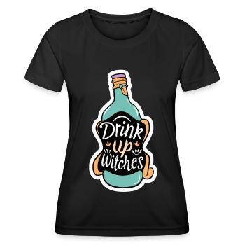 Drink Up Witches Lustiger Halloween Spruch - Frauen Funktions-T-Shirt - Schwarz - Vorne - AI Model Female 172 light (172cm)