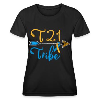 Sensibilisation au syndrome de Down Ruban bleu jaune T21 - T-shirt sport Femme - noir - Devant - AI Model Female 172 light (172cm)