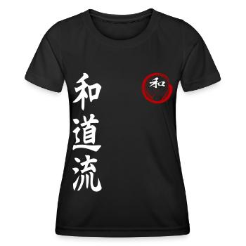 Wado Ryu Karate Kampfkunst Dojo Kimono Gym - Frauen Funktions-T-Shirt - Schwarz - Vorne - AI Model Female 172 light (172cm)