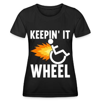 Personnes en fauteuil roulant Fauteuil roulant - T-shirt sport Femme - noir - Devant - AI Model Female 172 light (172cm)