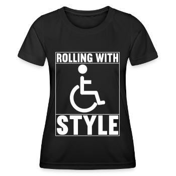 Personnes en fauteuil roulant Fauteuil roulant - T-shirt sport Femme - noir - Devant - AI Model Female 172 light (172cm)
