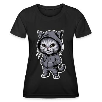 Ärgerliche Böse Katze Grummelige Katze - Frauen Funktions-T-Shirt - Schwarz - Vorne - AI Model Female 172 light (172cm)