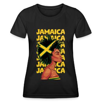 Jamaikanische Schwarze Frau Jamaika Afro Haar Flagge Mädchen - Frauen Funktions-T-Shirt - Schwarz - Vorne - AI Model Female 172 light (172cm)