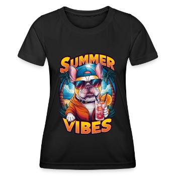 Coole Bulldogge mit Sonnenbrille am Strand - Frauen Funktions-T-Shirt - Schwarz - Vorne - AI Model Female 172 light (172cm)