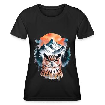 Owl Watercolor Effect Barn Owl Eagle Owl Owls - Women's Functional T-Shirt - black - Front - AI Model Female 172 light (172cm)