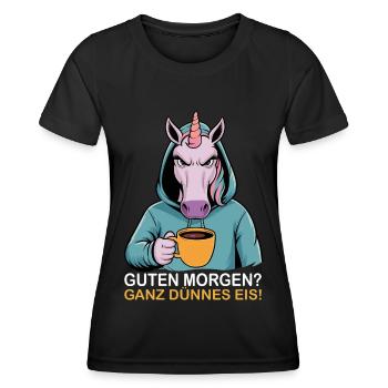 Bonjour très mince glace drôle licorne - T-shirt sport Femme - noir - Devant - AI Model Female 172 light (172cm)