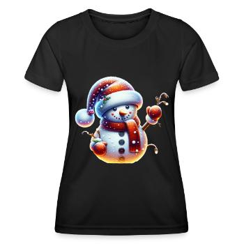 Schneemann Lustig Lichterkette Schneebälle - Frauen Funktions-T-Shirt - Schwarz - Vorne - AI Model Female 172 light (172cm)