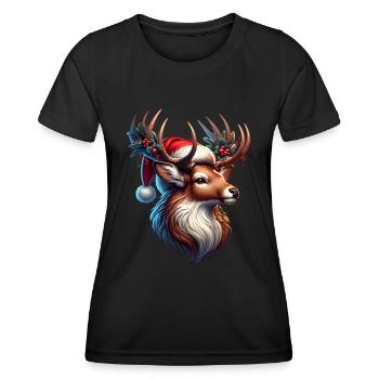 Hirschgeweih Weihnachtsmütze - Frauen Funktions-T-Shirt - Schwarz - Vorne - AI Model Female 172 light (172cm)
