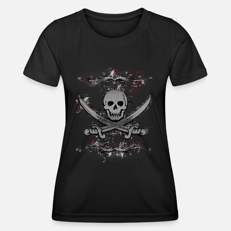 Jolly Roger Skull Pirate Paint Splatter - Women's Functional T-Shirt - black