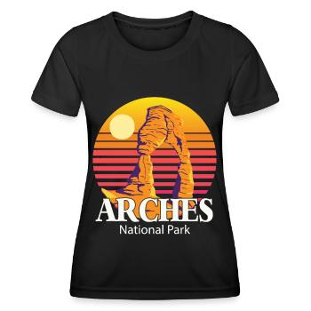 Nationalpark Arches in Utah mit Canyons Mountains - Frauen Funktions-T-Shirt - Schwarz - Vorne - AI Model Female 172 light (172cm)