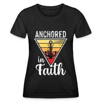 Verankert im Glauben-Seeseemann-Andenken-Anker - Frauen Funktions-T-Shirt - Schwarz - Vorne - AI Model Female 172 light (172cm)