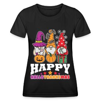 Happy Hello Thanksmas Halloween Thanksgiving Xmas - Women's Functional T-Shirt - black - Front - AI Model Female 172 light (172cm)