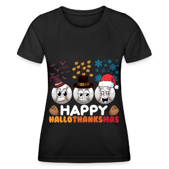 Happy Hello Thanksmas Halloween Thanksgiving Xmas - Women's Functional T-Shirt - black - Front - AI Model Female 172 light (172cm)