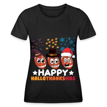 Happy Hello Thanksmas Halloween Thanksgiving Xmas - Women's Functional T-Shirt - black - Front - AI Model Female 172 light (172cm)