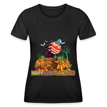 Happy Hello Thanksmas Halloween Thanksgiving Xmas - Women's Functional T-Shirt - black - Front - AI Model Female 172 light (172cm)