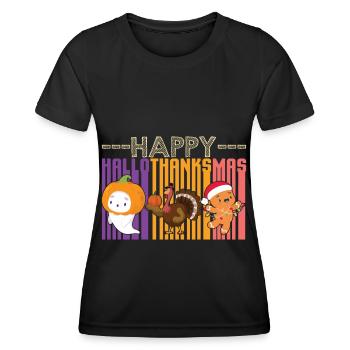 Happy Hello Thanksmas Halloween Thanksgiving Xmas - Women's Functional T-Shirt - black - Front - AI Model Female 172 light (172cm)