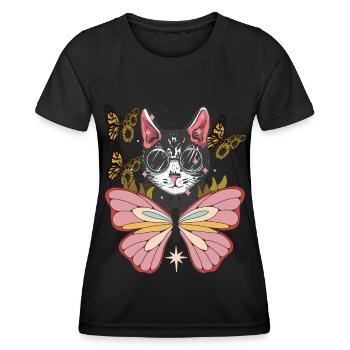 Chat avec lunettes de soleil Butterfly Sunflower L - T-shirt sport Femme - noir - Devant - AI Model Female 172 light (172cm)