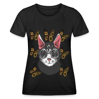 Cool Cat Tournesol Papillon Cat Lie - T-shirt sport Femme - noir - Devant - AI Model Female 172 light (172cm)