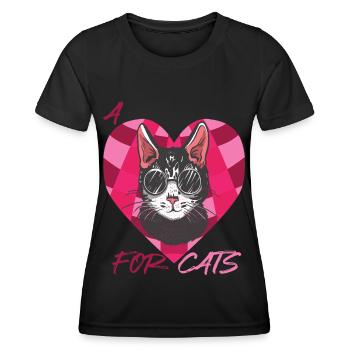 Liebes-Katzen-Kätzchen mit Herz-Katzen-Liebes-cool - Frauen Funktions-T-Shirt - Schwarz - Vorne - AI Model Female 172 light (172cm)